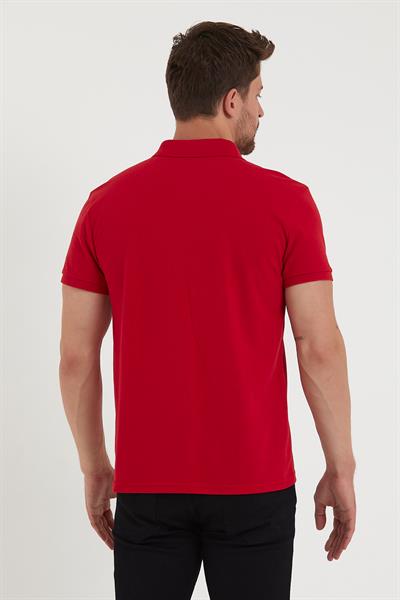 Erkek Regular Fit Polo Yaka Nakışlı T-shirt  Kırmızı