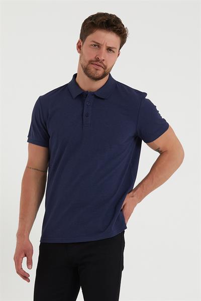 Erkek Regular Fİt Polo Yaka Nakışlı T-shirt  İndigo