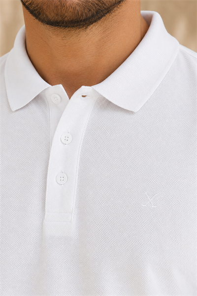 Erkek Regular Fit Polo Yaka Pike Kumaş Basic Tişört Beyaz