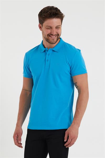 Erkek Regular Fİt Polo Yaka Nakışlı T-shirt  Mavi
