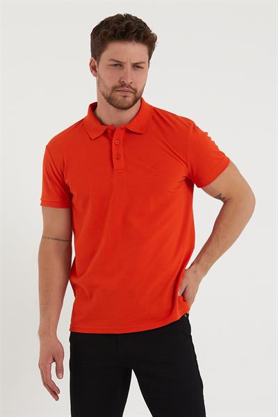 Erkek Regular Fit Polo Yaka Nakışlı T-shirt  Turuncu