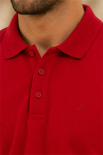 Erkek Regular Fit Polo Yaka Pike Kumaş Basic Tişört Kırmızı