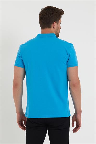 Erkek Regular Fİt Polo Yaka Nakışlı T-shirt  Mavi