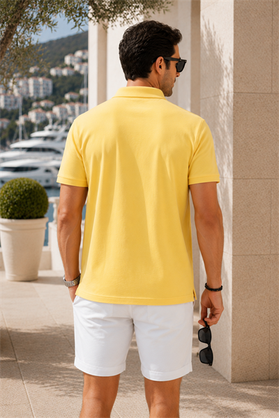 Erkek Sarı Polo Yaka Nakışlı Pike T-Shirt