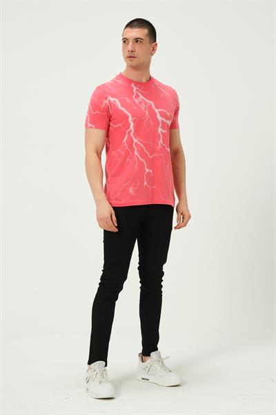 Erkek Şimşek Baskılı Regular Fit Tişört Rose Red