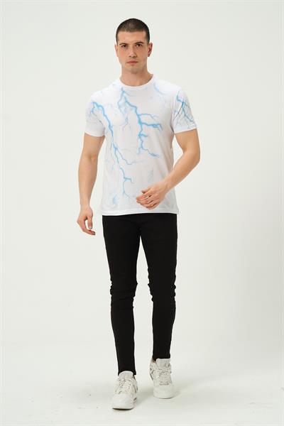 Erkek Şimşek Baskılı Regular Fit Tişört Beyaz
