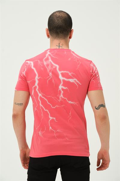 Erkek Şimşek Baskılı Regular Fit Tişört Rose Red