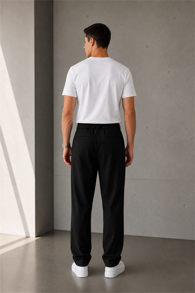 Erkek Siyah Baggy Fit Pileli Kumaş Pantolon