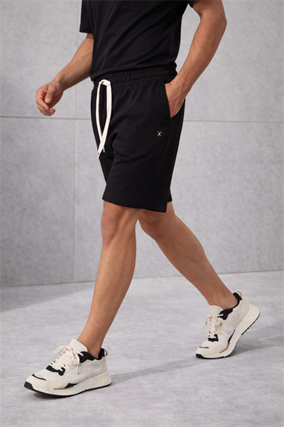 Erkek Siyah Basic Lastikli Bağcıklı Regular Fit Şort