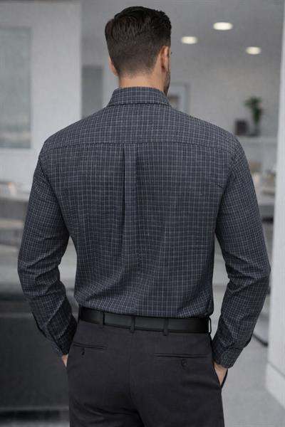 Erkek Slim Fit Klasik Kareli Kahverengi Gömlek