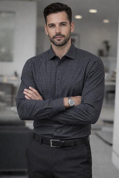 Erkek Slim Fit Klasik Kareli Kahverengi Gömlek