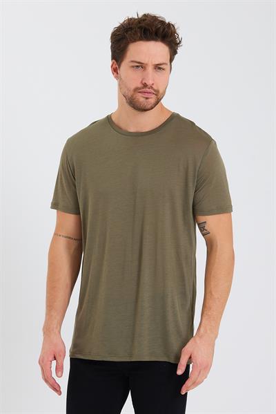 Erkek Tencel Kumaş Bisiklet Yaka T-shirt Haki