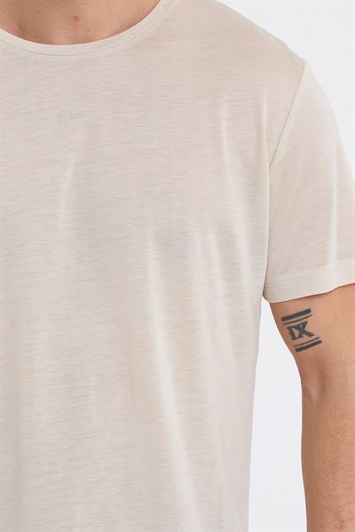 Erkek Tencel Kumaş Bisiklet Yaka T-shirt Taş