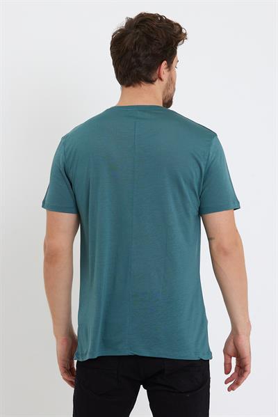 Erkek Tencel Kumaş Bisiklet Yaka T-shirt Nefti