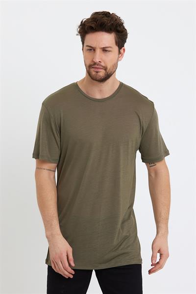 Erkek Tencel Kumaş Oversize T-shırt Haki