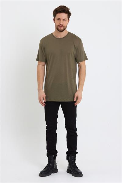 Erkek Tencel Kumaş Oversize T-shırt Haki