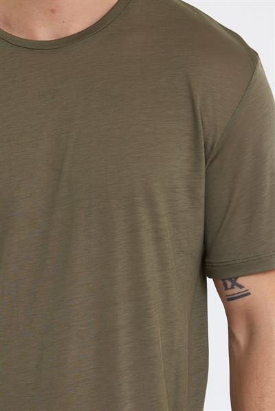 Erkek Tencel Kumaş Oversize T-shırt Haki