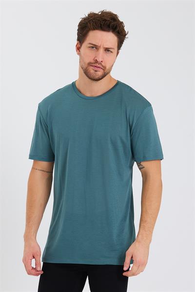 Erkek Tencel Kumaş Oversize T-shırt Nefti