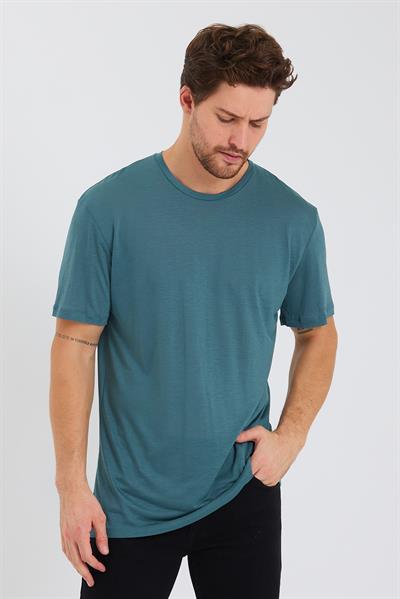 Erkek Tencel Kumaş Oversize T-shırt Nefti