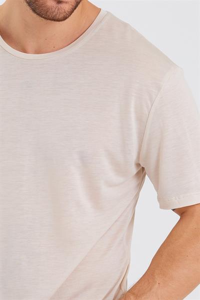 Erkek Tencel Kumaş Oversize T-shırt Taş