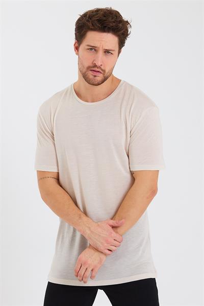 Erkek Tencel Kumaş Oversize T-shırt Taş