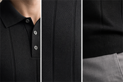 Erkek Triko Polo Yaka Kısa Kollu Dikey Desenli Slim Fit Tişört Siyah