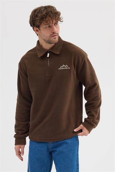 Erkek Tüylenme Yapmayan Soğuk Geçirmez Sweatshirt Kahverengi