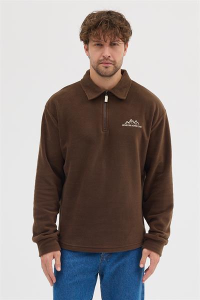 Erkek Tüylenme Yapmayan Soğuk Geçirmez Sweatshirt Kahverengi