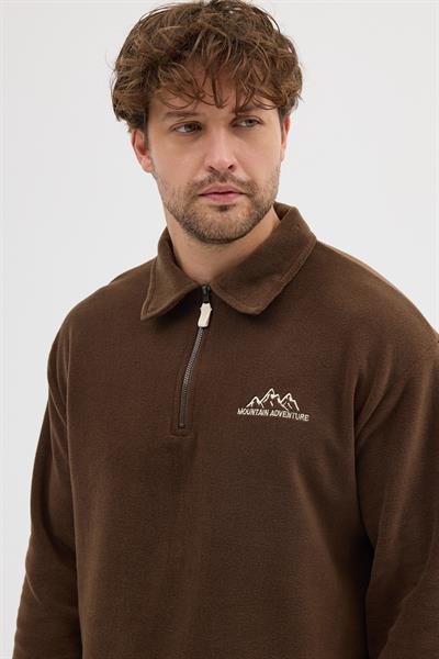 Erkek Tüylenme Yapmayan Soğuk Geçirmez Sweatshirt Kahverengi