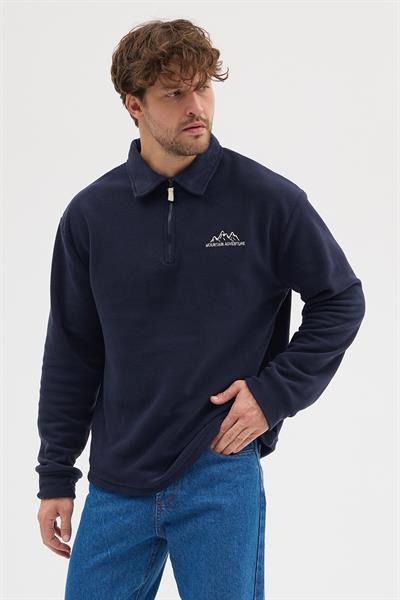 Erkek Tüylenme Yapmayan Soğuk Geçirmez Sweatshirt Lacivert
