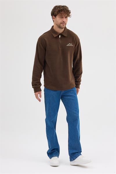 Erkek Tüylenme Yapmayan Soğuk Geçirmez Sweatshirt Kahverengi