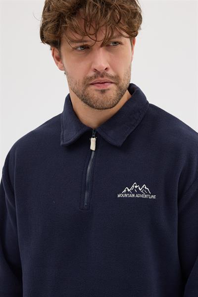 Erkek Tüylenme Yapmayan Soğuk Geçirmez Sweatshirt Lacivert