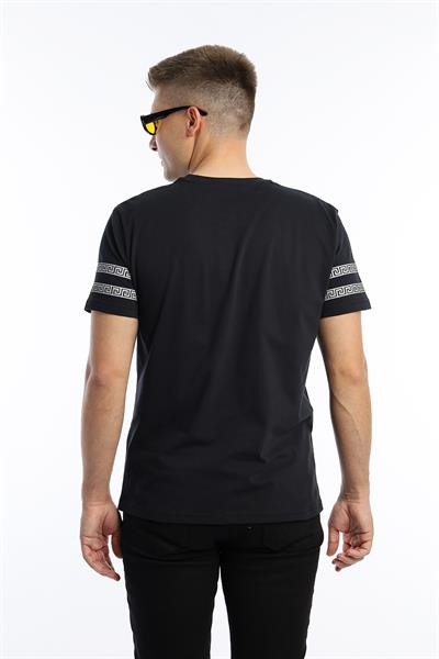 Erkek Yaldız Baskılı Regular Fit Tişört Siyah Gümüş