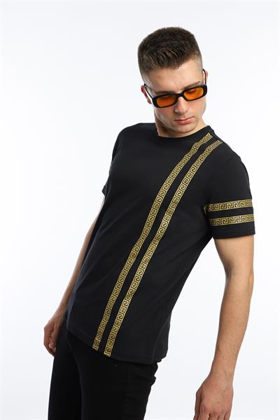 Erkek Yaldız Baskılı Regular Fit Tişört Siyah