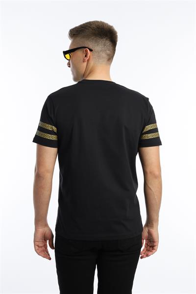 Erkek Yaldız Baskılı Regular Fit Tişört Siyah