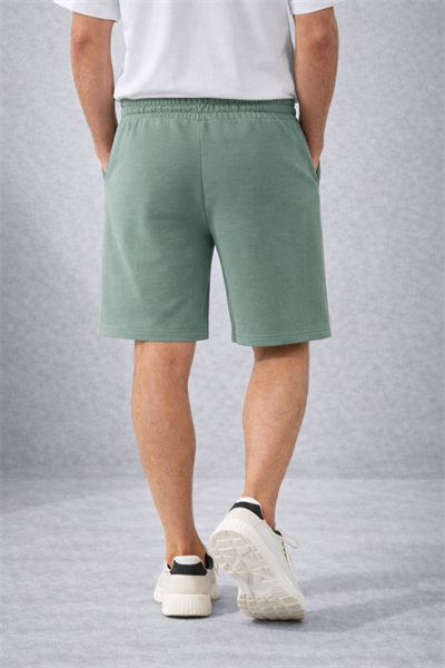 Erkek Yeşil Basic Lastikli Bağcıklı Regular Fit Şort