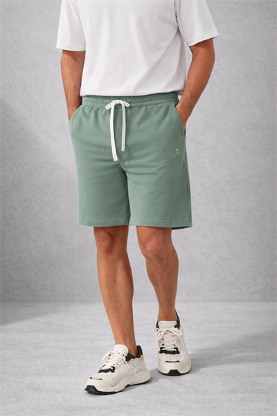Erkek Yeşil Basic Lastikli Bağcıklı Regular Fit Şort