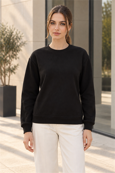 Kadın 2’li Bisiklet Yaka Basic Sweatshirt – Siyah / Antrasit Antrasit