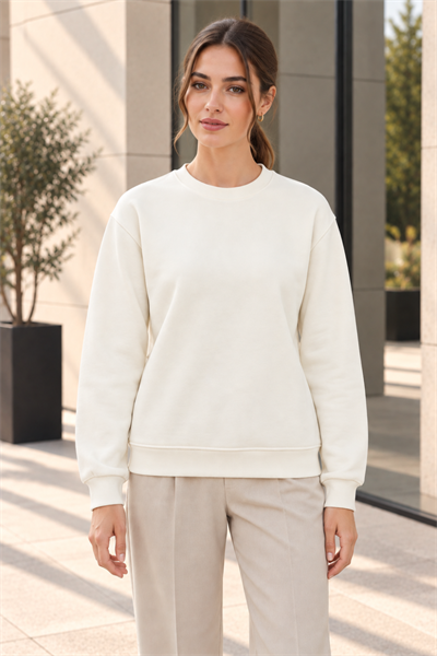 Kadın 2’li Bisiklet Yaka Basic Sweatshirt – Mint / Ekru Ekru