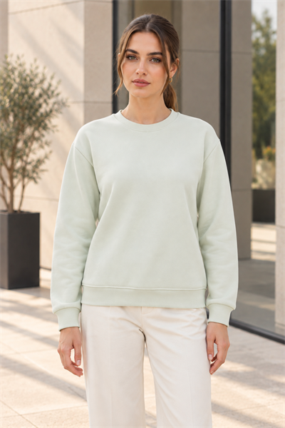 Kadın 2’li Bisiklet Yaka Basic Sweatshirt – Mint / Ekru Ekru