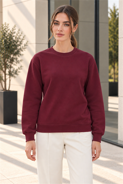 Kadın 2’li Bisiklet Yaka Basic Sweatshirt – Bordo / Antrasit Bordo