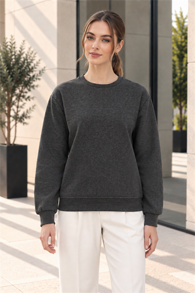 Kadın 2’li Bisiklet Yaka Basic Sweatshirt – Bordo / Antrasit Bordo