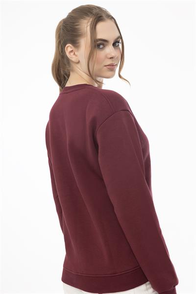 Kadın 3 İplik Şardonlu Bisiklet Yaka Sweatshirt Bordo