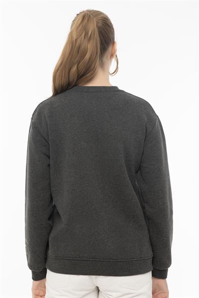 Kadın 3 İplik Şardonlu Bisiklet Yaka Sweatshirt Antrasit Melanj