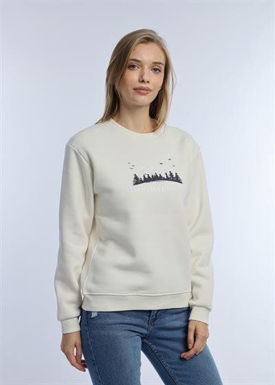 Kadın 3 İplik Şardonlu Woodall Mtn Baskıli Sweatshirt Ekru