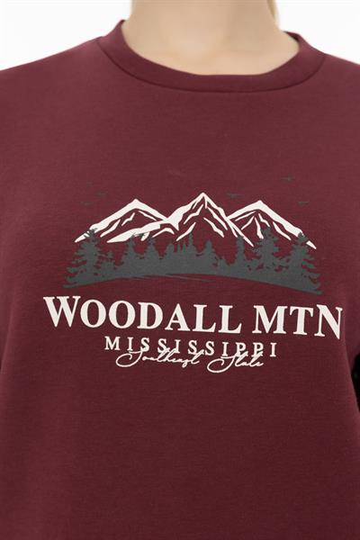 Kadın 3 İplik Şardonlu Woodall Mtn Baskıli Sweatshirt Bordo