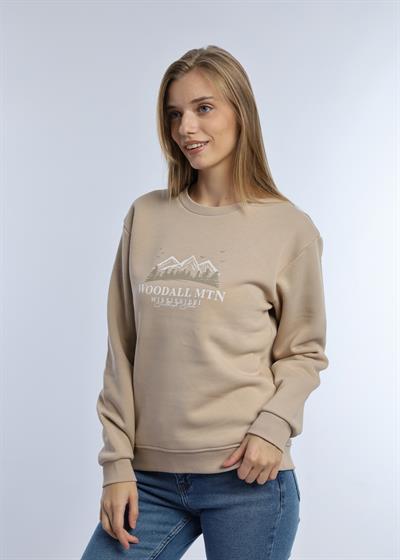 Kadın 3 İplik Şardonlu Woodall Mtn Baskıli Sweatshirt Bej