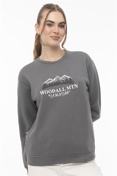Kadın 3 İplik Şardonlu Woodall Mtn Baskıli Sweatshirt Füme