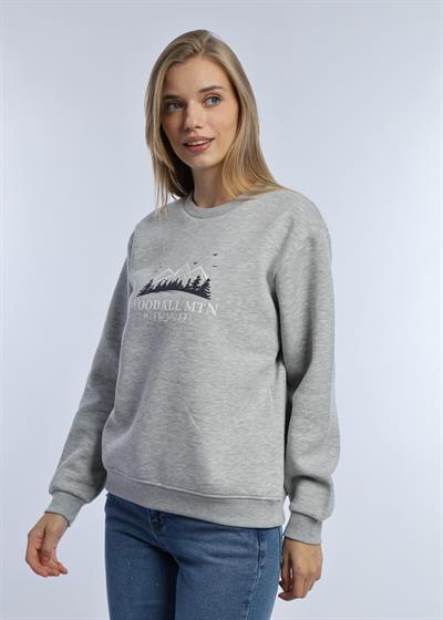 Kadın 3 İplik Şardonlu Woodall Mtn Baskıli Sweatshirt Gri Melanj