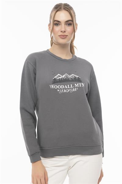 Kadın 3 İplik Şardonlu Woodall Mtn Baskıli Sweatshirt Füme